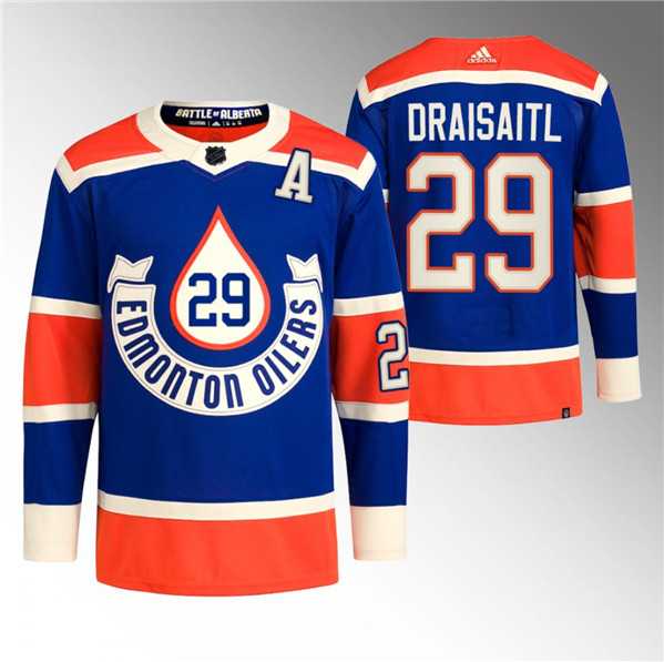 Mens Edmonton Oilers #29 Leon Draisaitl 2023 Royal Heritage Classic Primegreen Stitched Jersey Dzhi->->NHL Jersey